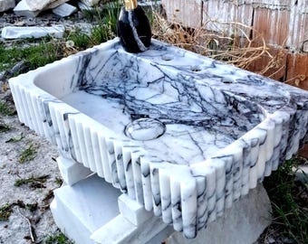 Lilac Marble Wall Mounted Bathroom Sink – Handmade Natural Stone Vanity