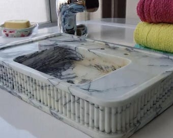 Lilac Marble Wall-Mounted Bathroom Sink – Handmade Countertop Stone Washbasin