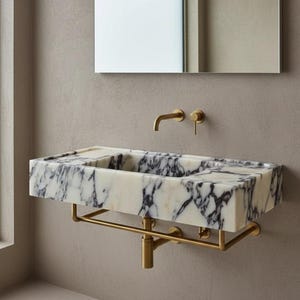 Lavabo de mármol Calacatta Viola – Lavabo de baño mural hecho a mano