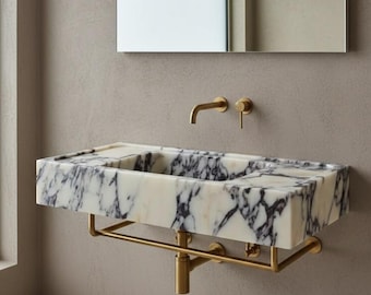 Calacatta Viola Marble Vanity Sink – Handcrafted Wall Mounted Bathroom Sink