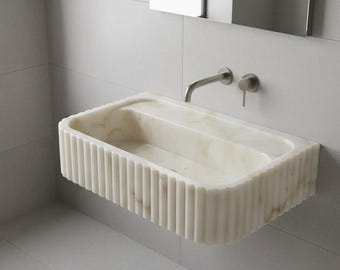 Calacatta Gold Marble Vanity Sink – Wall Mounted Luxury Bathroom Stone Decor