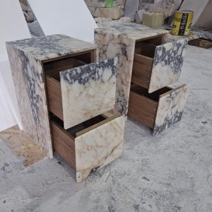 Marble Nightstand with Drawer – Calacatta Viola Marble End Table image 3