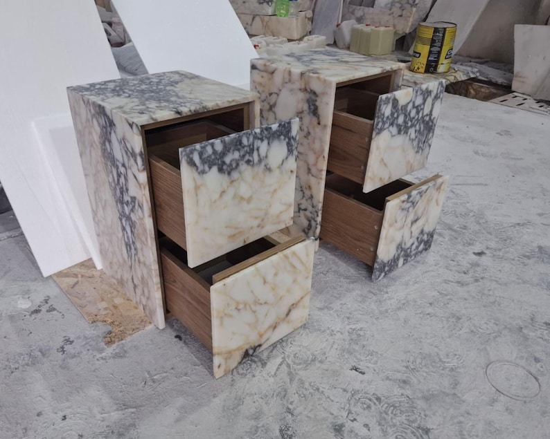Marble Nightstand with Drawer – Calacatta Viola Marble End Table image 3