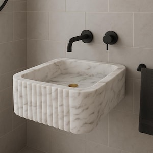 Handmade Carrara & Nero Marble Sink: Ribbed Wall Mount Bathroom Decor
