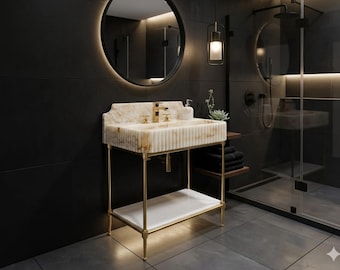 Solid Brass Sink Console Base, Unlacquered Washstand, Custom Vanity Frame, Antique Brass Legs