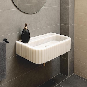Carrara Marble Sink – Custom Order Handmade Wall Mounted Stone Sink for Bathroom, Kitchen or Powder Room – Custom Size Italian Style Basin