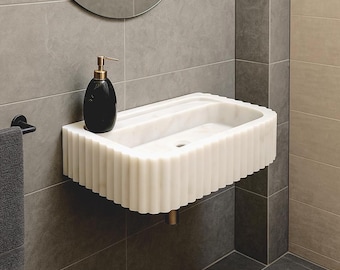 Carrara Marble Sink – Custom Order Handmade Wall Mounted Stone Sink for Bathroom, Kitchen or Powder Room – Custom Size Italian Style Basin
