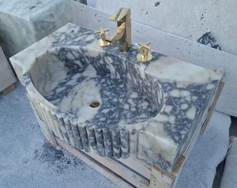 Calacatta Viola Marble Bathroom Sink – Handcrafted Wall-Mounted Wash Basin