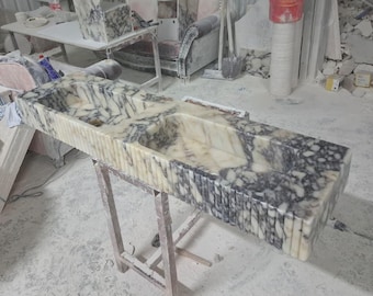 Calacatta Viola Marble Double Sink – Handmade Wall Mounted Bathroom Vanity