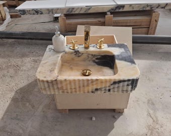 Calacatta Viola Marble Sink – Wall Mounted Vanity with Backsplash