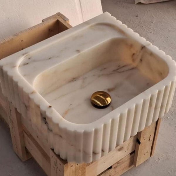 Calacatta Gold Marble Bathroom Sink – Wall-Mounted Natural Stone Powder Room Vanity
