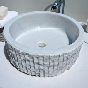 Carrara Rustic Marble Sink , Marble round sink , Countertop round sink , Kitchen sink , Stone sink , Marble rustic sink, Bathroom Decor Sink