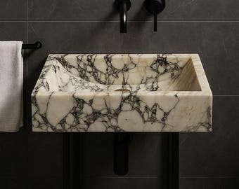 Calacatta Viola Marble Wall Mounted Sink – Handmade Stone Bathroom Vanity