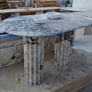 Handmade Calacatta Viola Marble Dining Table: Natural Stone Kitchen Furniture
