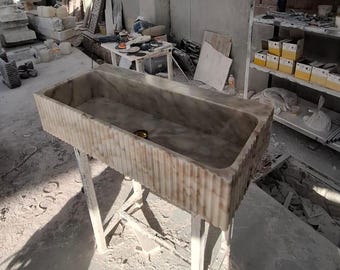 Marble Wall Mounted Bathroom Sink – Calacatta Gold Stone Vanity