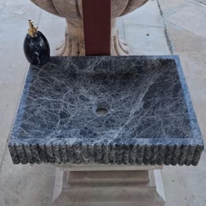 Hand Carved Nero Marble Sink: Custom Bathroom Vanity, Natural Stone