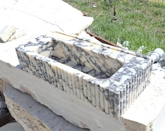 Calacatta Viola Marble Sink – Custom Order Handmade Wall Mounted or Countertop Sink – Natural Stone Basin with Stripe Vein Pattern