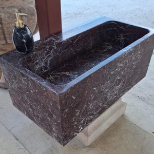 Rosso Levanto Marble Bathroom Sink, Handmade Wall-Mounted Natural Stone Basin