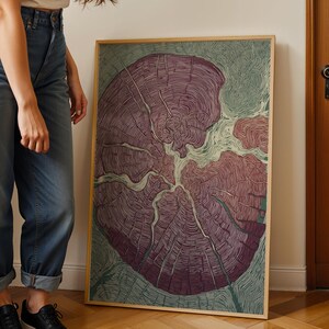 Tree Ring Cross Section Print | Botanical Linocut Wall Art, Earthy Woodland Decor