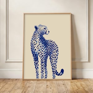 Blue Chinoiserie Cheetah Print, Elegant Safari Wall Art, Sophisticated Animal Decor image 15