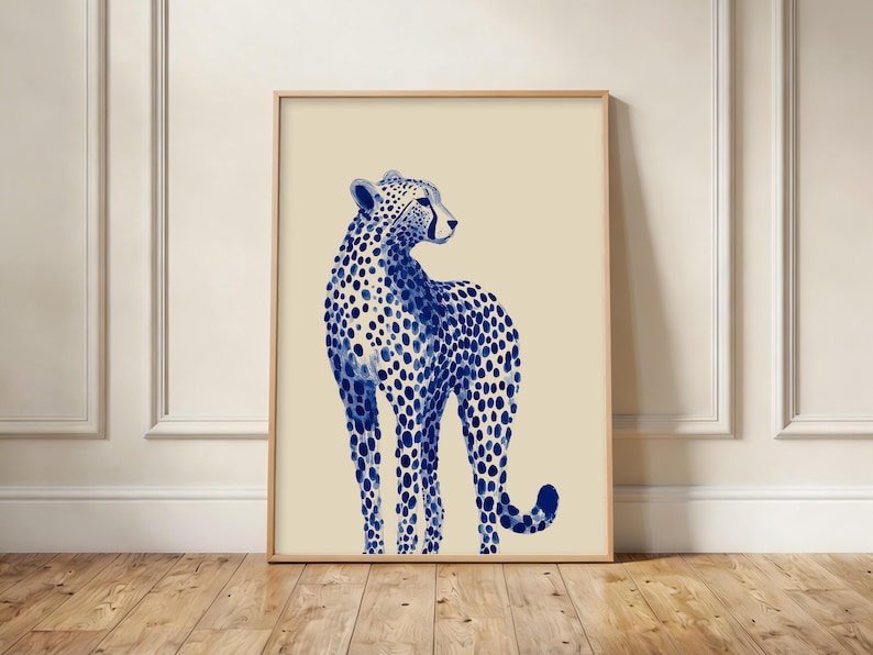 Blue Chinoiserie Cheetah Print, Elegant Safari Wall Art, Sophisticated Animal Decor image 15