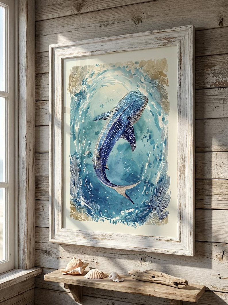 Whale Shark Watercolor Art Print – Blue Ocean Sea Life Wall Decor - Etsy