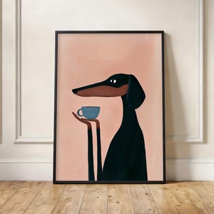 Dachshund Coffee Print | Mid-Century Modern Dog Art Poster