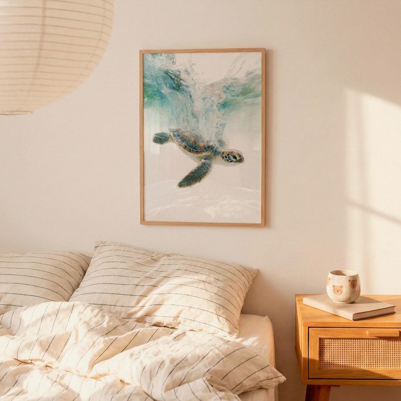 Sea Turtle Poster, Realistic Ocean Wildlife Wall Art Print, Coastal Marine Animal Decor image 12
