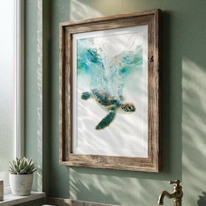 Sea Turtle Poster, Realistic Ocean Wildlife Wall Art Print, Coastal Marine Animal Decor image 3