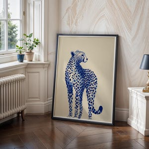 Blue Chinoiserie Cheetah Print, Elegant Safari Wall Art, Sophisticated Animal Decor image 7