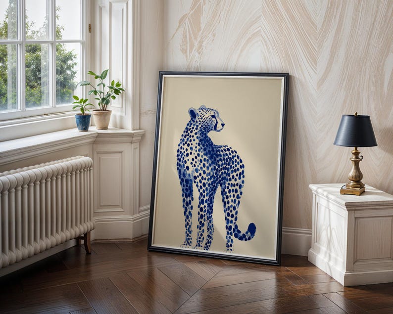 Blue Chinoiserie Cheetah Print, Elegant Safari Wall Art, Sophisticated Animal Decor image 7