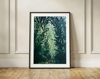 Kelp Forest Wall Art Print, Underwater Seaweed Illustration, Teal Green Ocean Decor