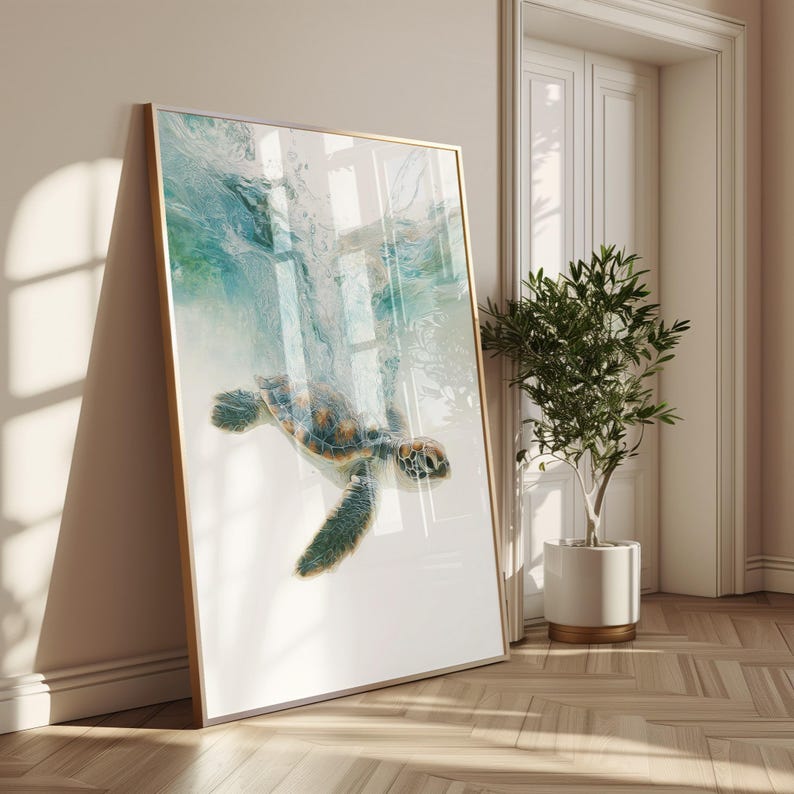 Sea Turtle Poster, Realistic Ocean Wildlife Wall Art Print, Coastal Marine Animal Decor image 4