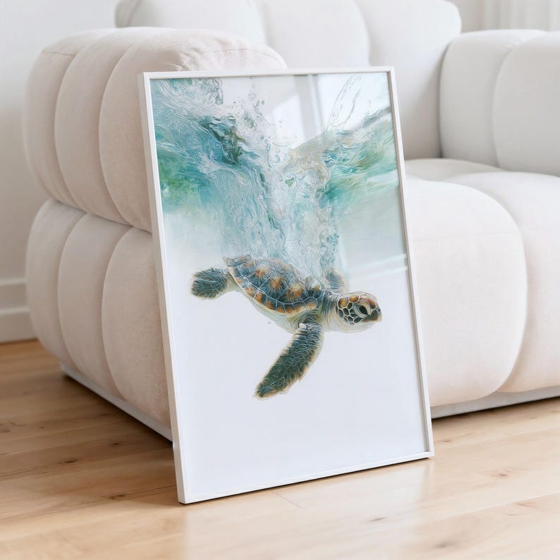 Sea Turtle Poster, Realistic Ocean Wildlife Wall Art Print, Coastal Marine Animal Decor image 6
