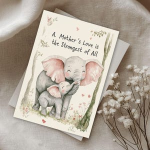 Cartão de Dia das Mães para Imprimir | Digital, Cartão de Elefante, Download Instantâneo, Amor de Mãe, Cartão de Aquarela DIY, Elefante Fofo, Artístico, Doce