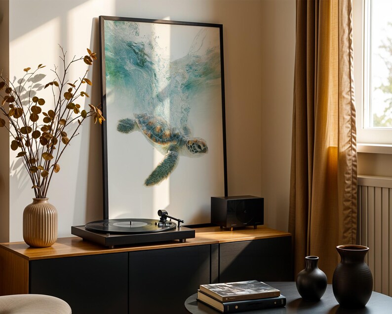 Sea Turtle Poster, Realistic Ocean Wildlife Wall Art Print, Coastal Marine Animal Decor image 13