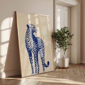 Blue Chinoiserie Cheetah Print, Elegant Safari Wall Art, Sophisticated Animal Decor image 2