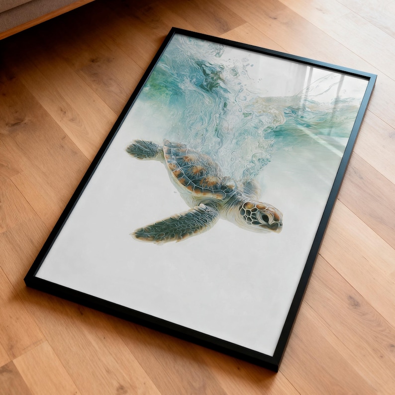 Sea Turtle Poster, Realistic Ocean Wildlife Wall Art Print, Coastal Marine Animal Decor image 10