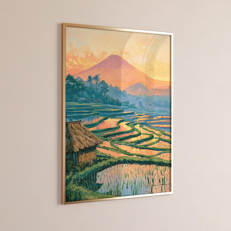 Really Rice Sunset Rice Terrace Sunset Print, Impressionist Mountain Landscape Wall Art ...