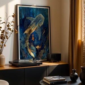 Golden Whale Shark Print – Elegant Underwater Ocean Art for Bathroom or Coastal Decor image 4