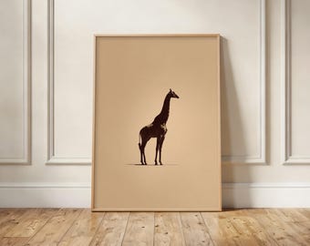 Minimalist Giraffe Silhouette Print, Earth Tones Safari Wall Art