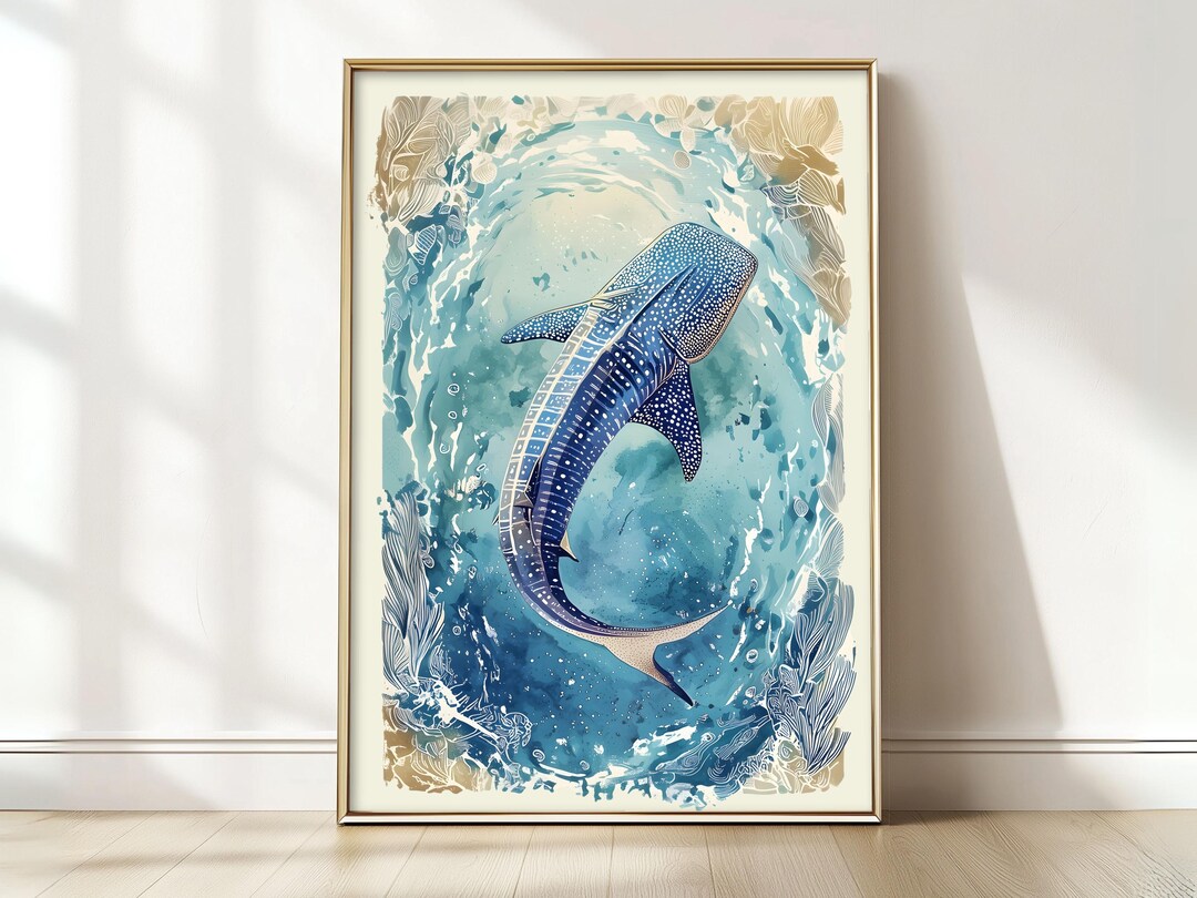 Whale Shark Poster – Ocean Watercolor Art Print, Blue Sea Life Wall ...