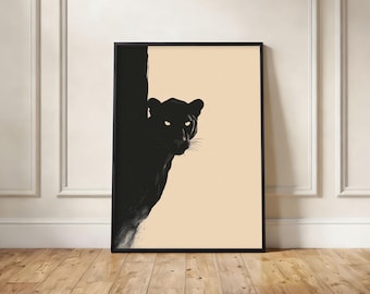 Black Panther Print, Moody Minimalist Big Cat Silhouette Wall Art