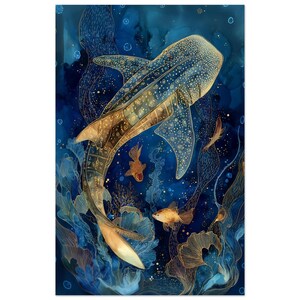 Golden Whale Shark Print – Elegant Underwater Ocean Art for Bathroom or Coastal Decor 28x43  cm / XL (11x17″)