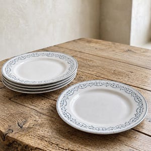 Antique French Ironstone Plates Set of 6, Blue Floral Transferware Dinner Plates, 19th Century Terre de Fer Tableware