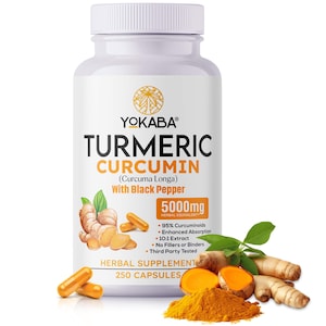 250 Capsules Turmeric Curcumin 5000mg Herbal Extract with BioPerine by YOKABA
