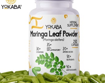250 Capsules Moringa Oleifera Leaf Powder 5000mg - Organic Herbal Extract YOKABA