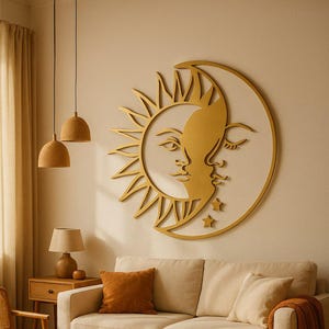 Moon Metal Decor, Sun Metal Wall Decor, Sun Metal Wall Art, Large Metal Wall Art, Room Decor Aesthetic, Moon and Sun Decor, Boho Metal Sign