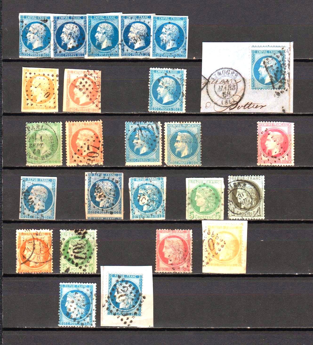 1800年代のフランス、25枚のヴィンテージ切手のコレクション、高
