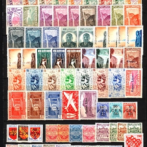 French Reunion, collection of 75 vintage stamps, unused. (3761)